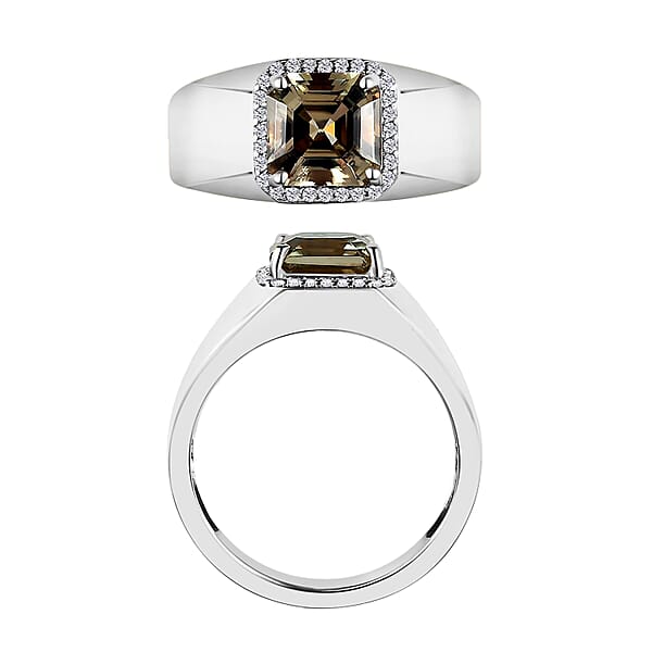 Premium Turkizite And Diamond 3.00 Ctw Mens Ring In Rhodium Over Sterling Silver (Size 10) 3 (Del. In 10-12 Days)