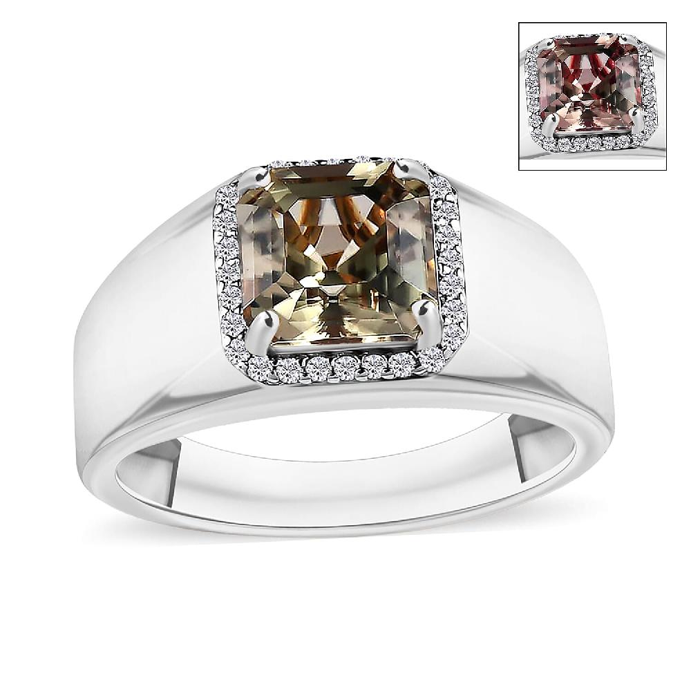 Premium Turkizite and Diamond 3.00 ctw Mens Ring in Rhodium Over Sterling Silver (Size 10) 3 (Del. in 10-12 Days)
