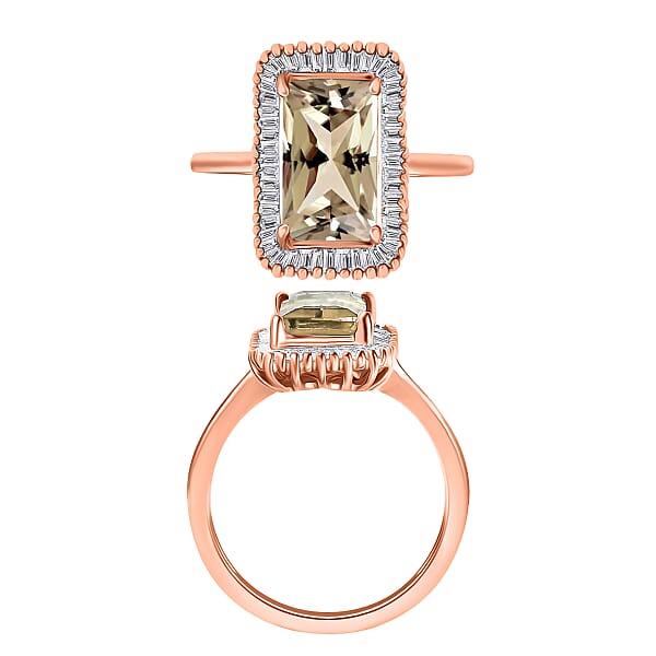 Premium Turkizite And Diamond 3.50 Ctw Ring In 18K Vermeil Rose Gold Over Sterling Silver (Size 10.0) (Del. In 10-12 Days)