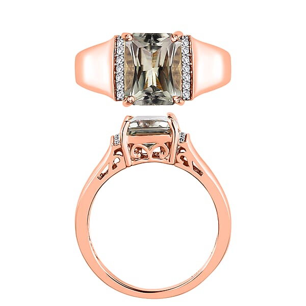 Premium Turkizite And Diamond 4.10 Ctw Ring In 18K Vermeil Rose Gold Over Sterling Silver (Size 10.0) (Del. In 10-12 Days)