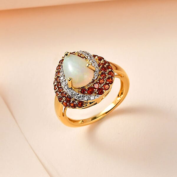 Premiun Ethiopian Welo Opal And Multi Gemstone Ring In Vermeil Yellow Gold Over Sterling Silver 2.65 Ctw