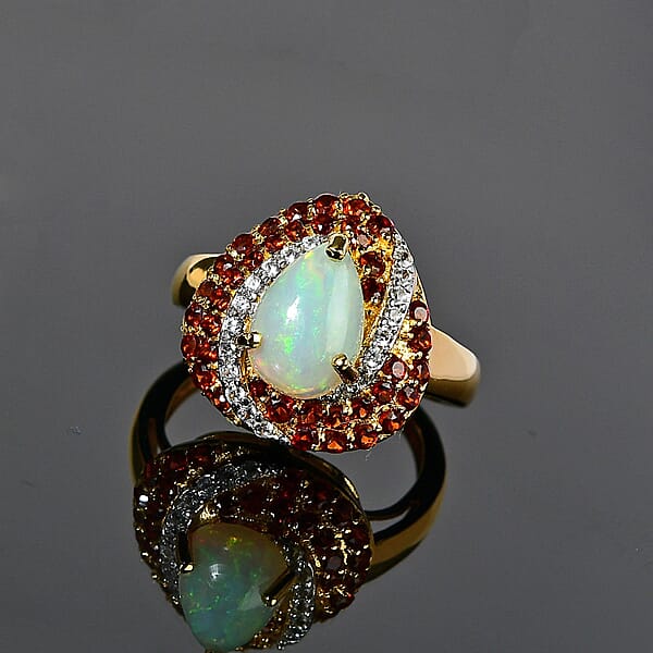 Premiun Ethiopian Welo Opal And Multi Gemstone Ring In Vermeil Yellow Gold Over Sterling Silver 2.65 Ctw