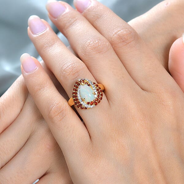 Premiun Ethiopian Welo Opal And Multi Gemstone Ring In Vermeil Yellow Gold Over Sterling Silver 2.65 Ctw