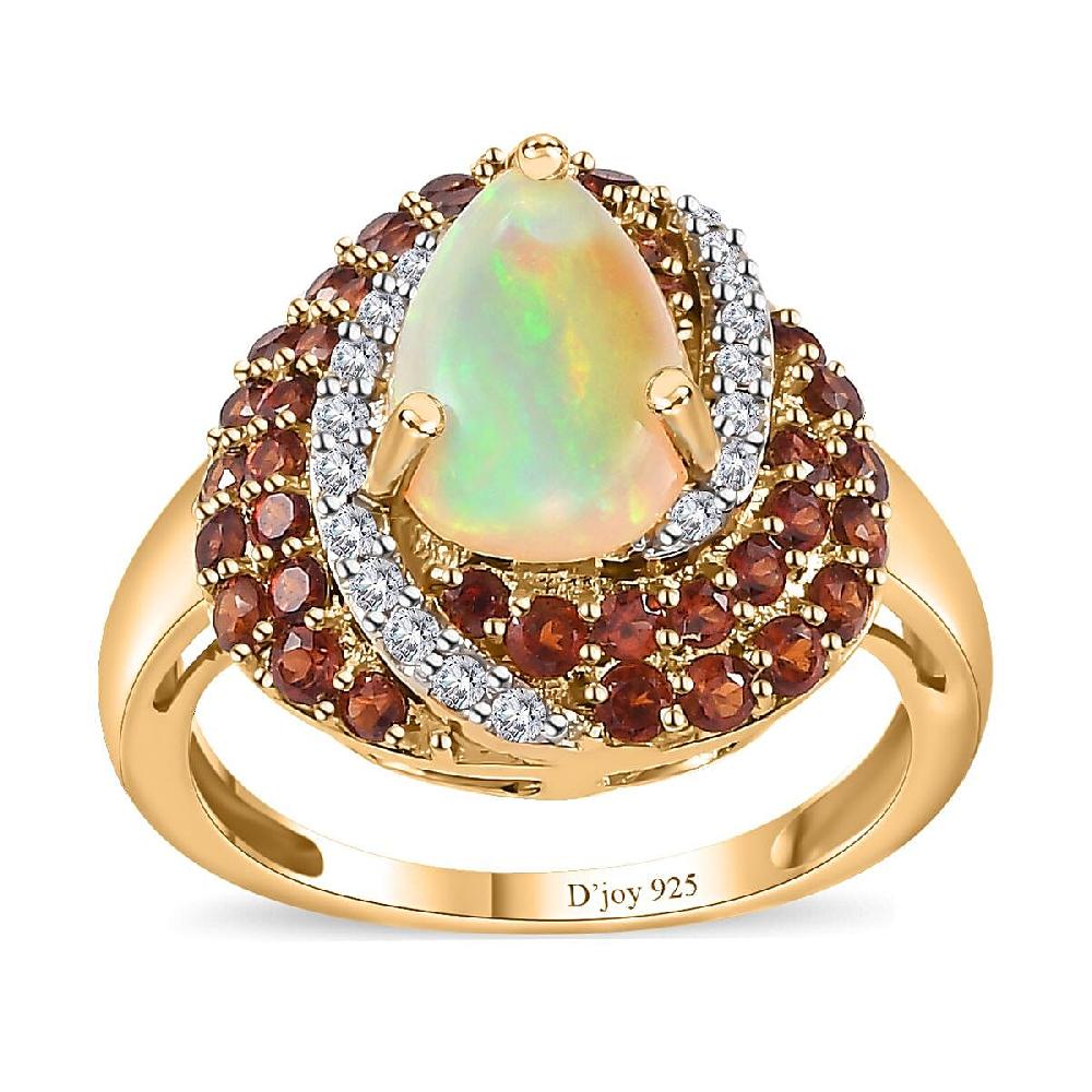 Premiun Ethiopian Welo Opal and Multi Gemstone Ring in Vermeil Yellow Gold Over Sterling Silver 2.65 ctw
