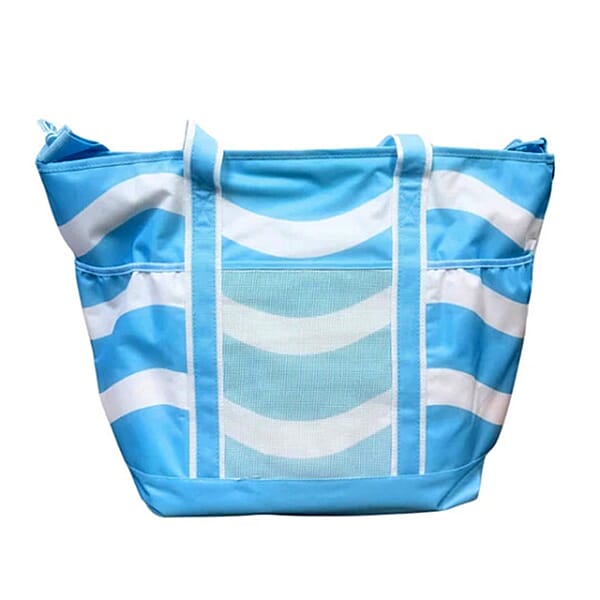 Primo Jumbo Insulated Beach Tote With Wet Pouch In Ocean Blue Wavy Lines Pattern
