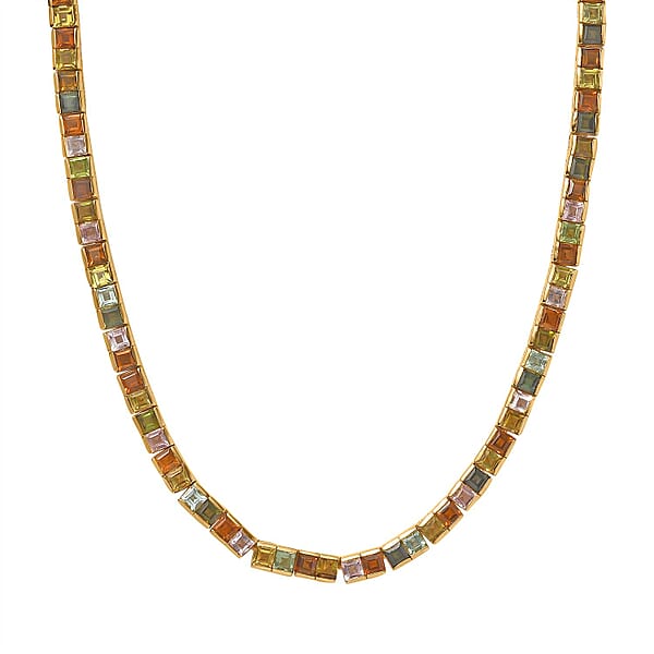 Princess Cut Multi-Tourmaline Tennis Necklace In Vermeil YG Over Sterling Silver 22.40 Ctw (18 Inches)