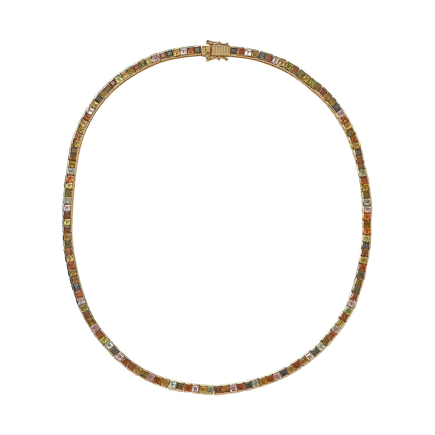 Princess Cut Multi-Tourmaline Tennis Necklace in Vermeil YG Over Sterling Silver 22.40 ctw (18 Inches)