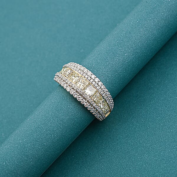 Princess Cut Natural Yellow And White Diamond VS Ring In 14K Yellow Gold 3.00 Ctw