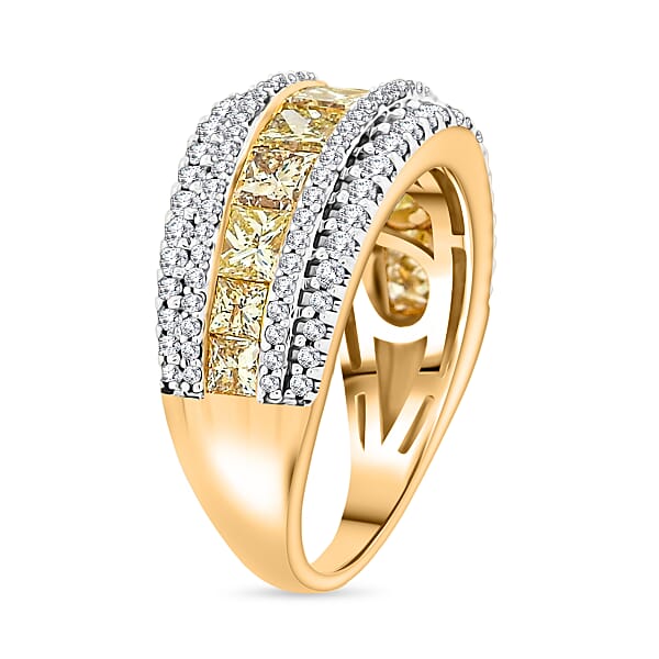 Princess Cut Natural Yellow And White Diamond VS Ring In 14K Yellow Gold 3.00 Ctw