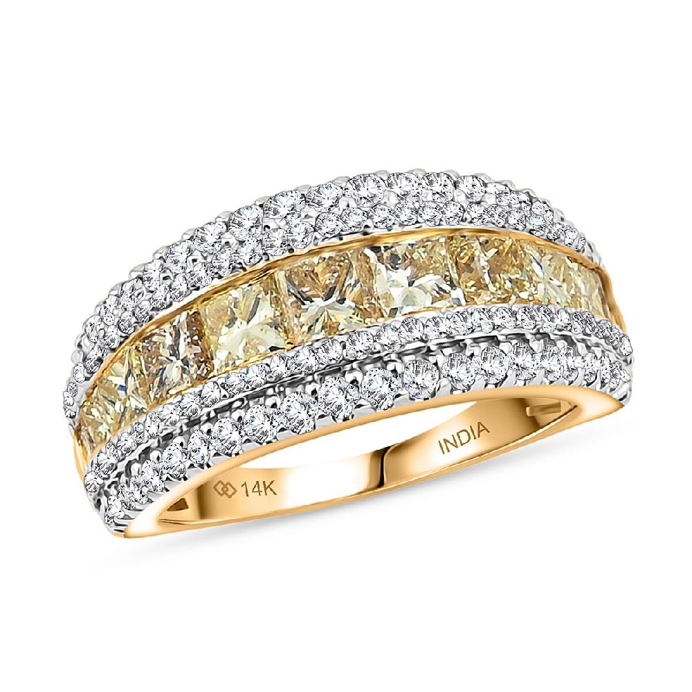 Princess Cut Natural Yellow and White Diamond VS Ring in 14K Yellow Gold 3.00 ctw