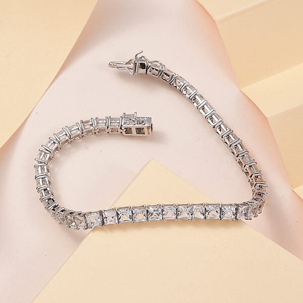 Princess Cut White Topaz Tennis Bracelet In Platinum Over Sterling Silver (7.25 In) 16.90 Ctw