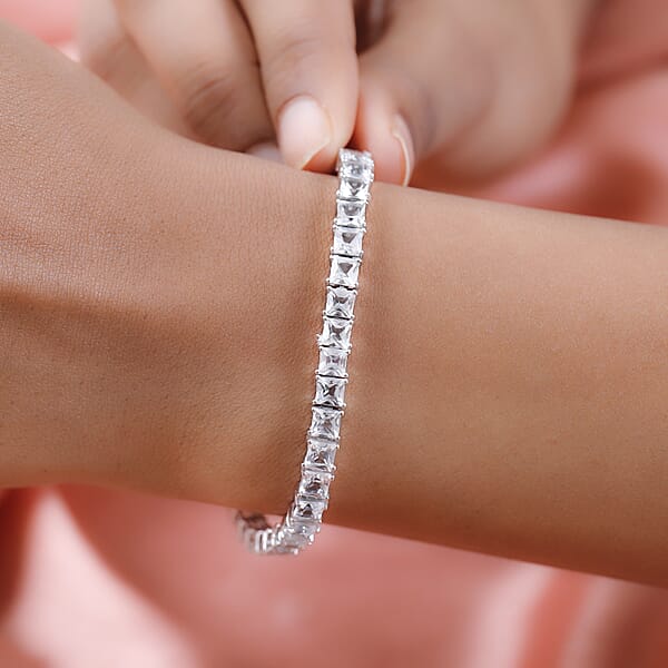 Princess Cut White Topaz Tennis Bracelet In Platinum Over Sterling Silver (7.25 In) 16.90 Ctw