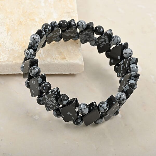 Princess Snowflake Obsidian 133.65 Ctw Stretch Bracelet (6-7In)