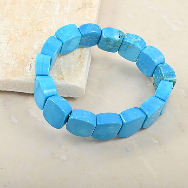 Puffy Dome Magnesite Turquoise 192.45 Ctw Stretch Bracelet