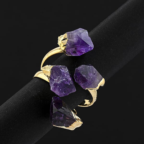 Purple Amethyst 12.00 Ctw 4 Stone Ring In Goldtone (Adjustable)