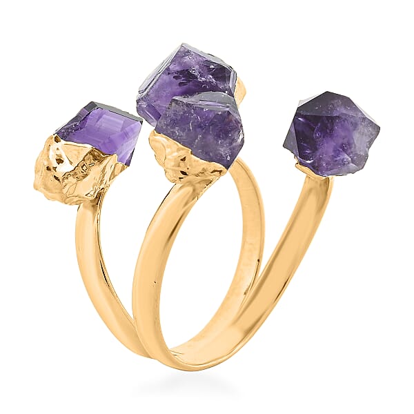 Purple Amethyst 12.00 Ctw 4 Stone Ring In Goldtone (Adjustable)