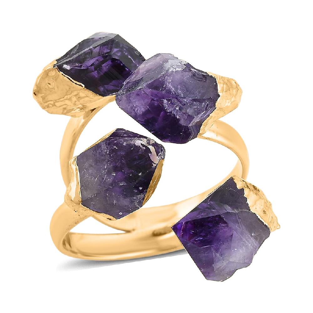 Purple Amethyst 12.00 Ctw 4 Stone Ring In Goldtone (Adjustable)
