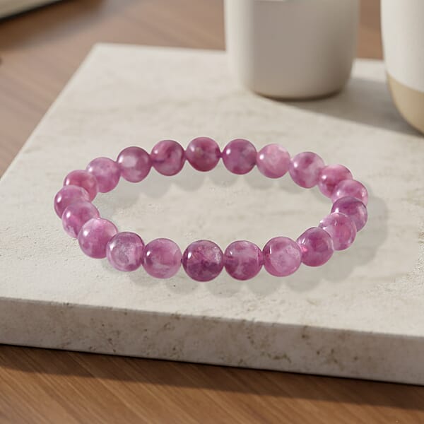 Purple Lepidolite Beaded 100.00 Ctw Stretch Bracelet