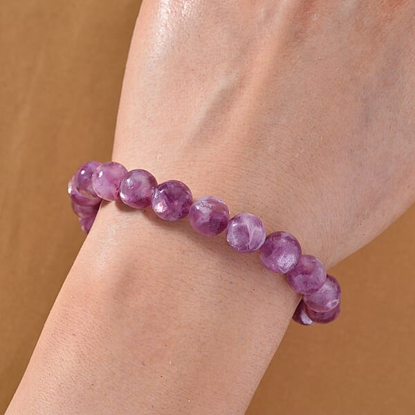 Purple Lepidolite Beaded 100.00 Ctw Stretch Bracelet