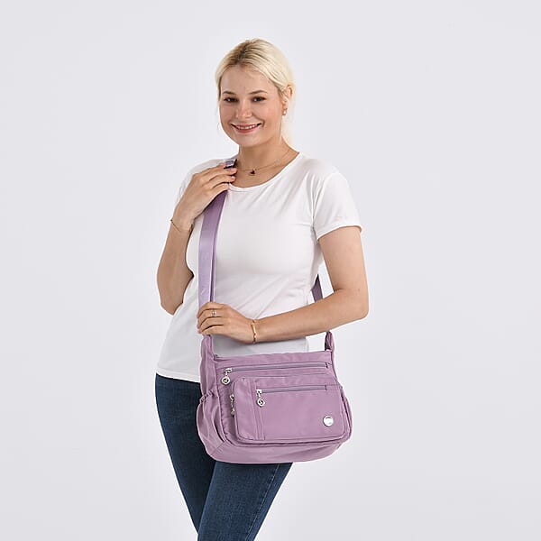 Purple Multi Pocket Nylon Crossbody Bag With Shoulder Strap