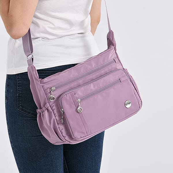 Purple Multi Pocket Nylon Crossbody Bag With Shoulder Strap