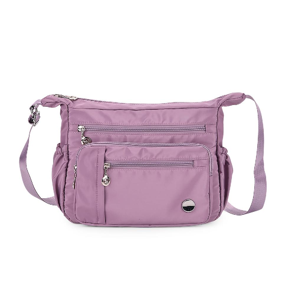 Purple Multi Pocket Nylon Crossbody Bag With Shoulder Strap