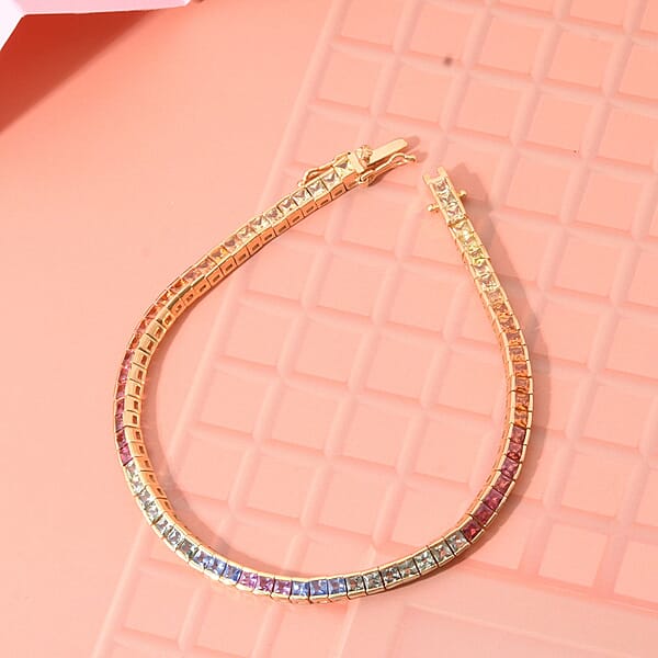 Rainbow Sapphire 9.60 Ctw Symphony Bracelet In Vermeil Yellow Gold Over Sterling Silver (7.25 In)