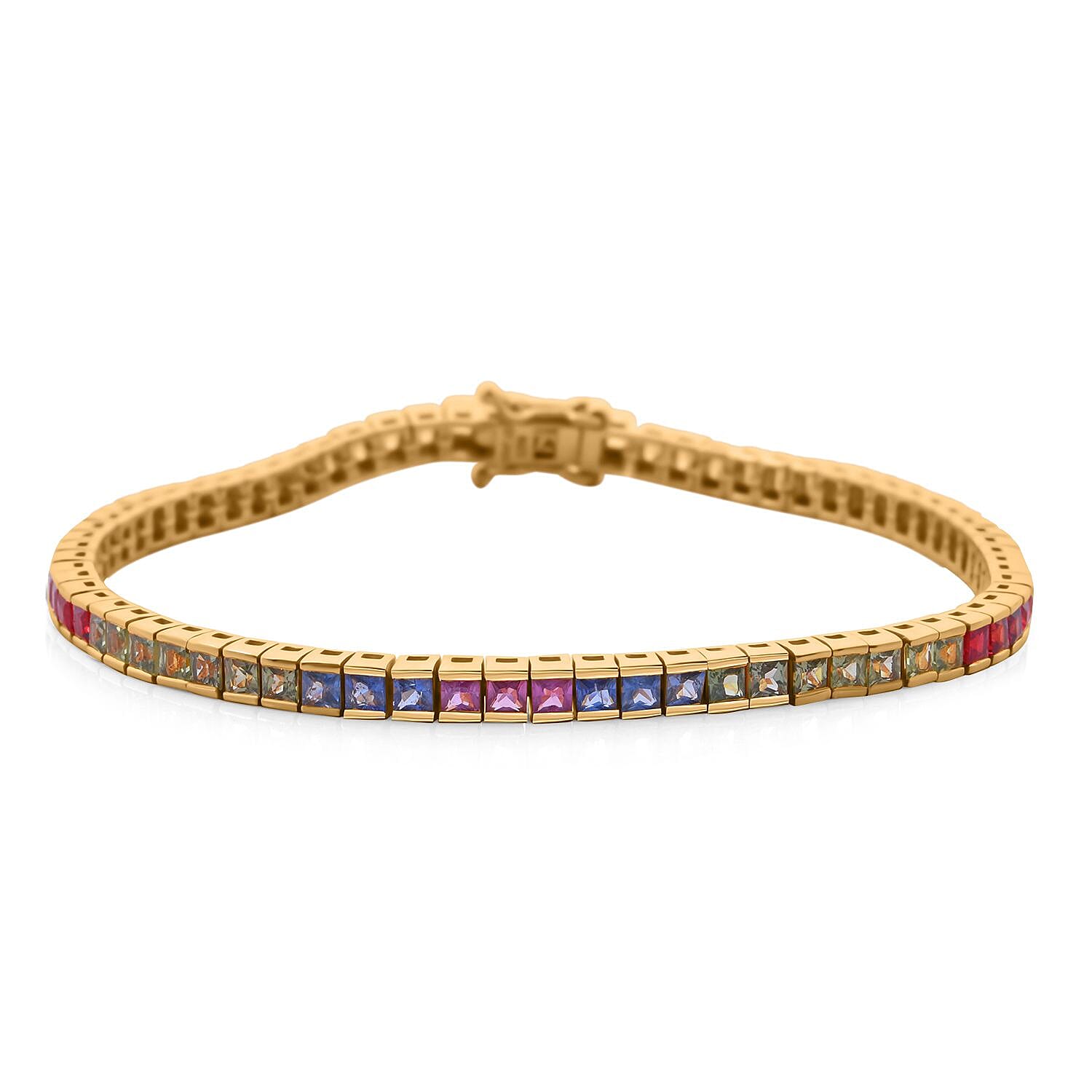 Rainbow Sapphire 9.60 ctw Symphony Bracelet in Vermeil Yellow Gold Over Sterling Silver (7.25 In)