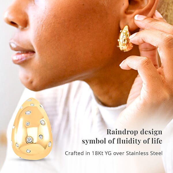 Raindrop Earrings In 18Kt Yellow Gold Over Hypoallergenic Stainless Steel And Simulated Diamonds