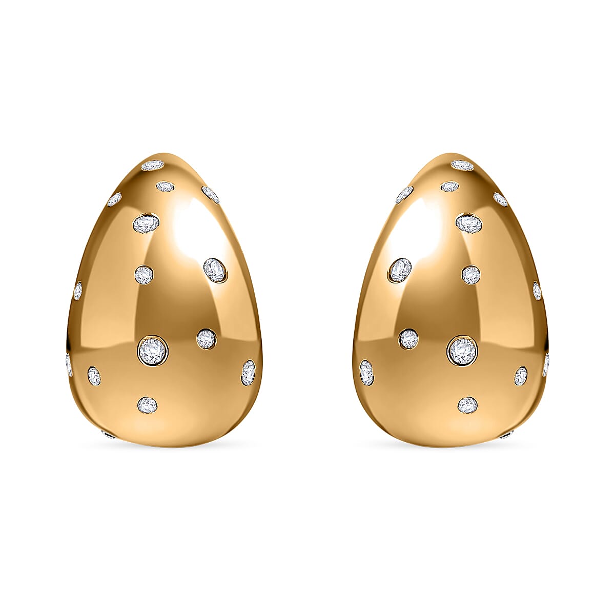 Raindrop Earrings in 18Kt Yellow Gold over Hypoallergenic Stainless Steel and Simulated Diamonds