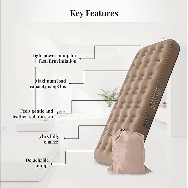 Rechargeable Beige Auto Inflation Air Mattress With Built In Pump