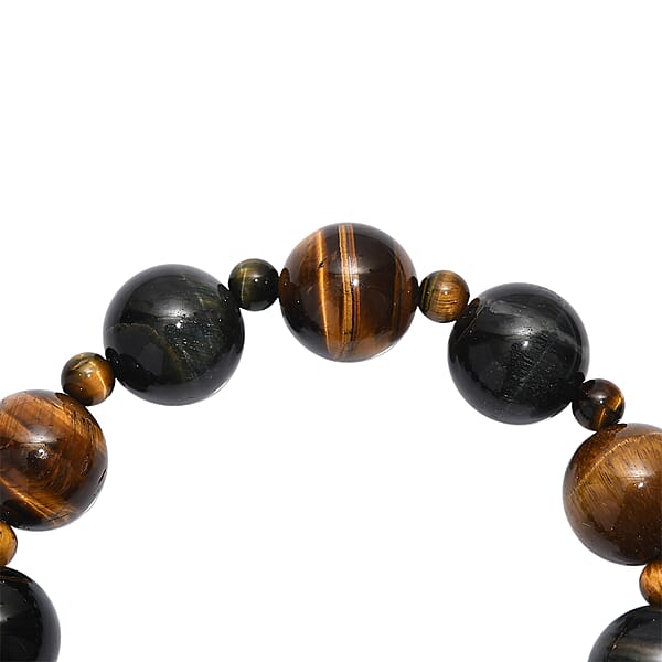Red And Blue Tigers Eye 230.00 Ctw Beaded Stretch Bracelet