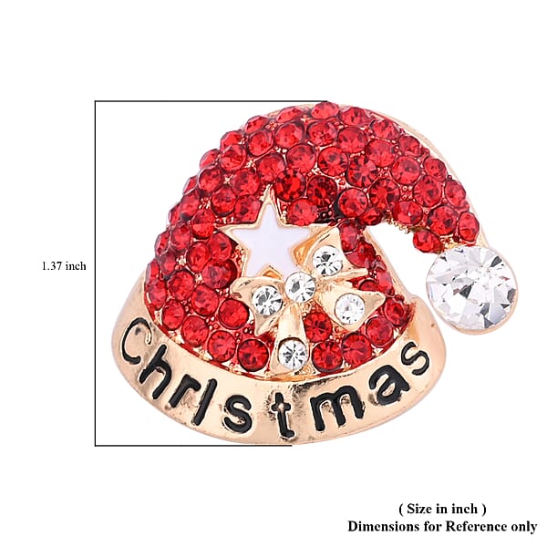 Red And White Austrian Crystal And Enameled Christmas Cap Brooch In Goldtone Jewelry Gift For Women Christmas Cap Pin
