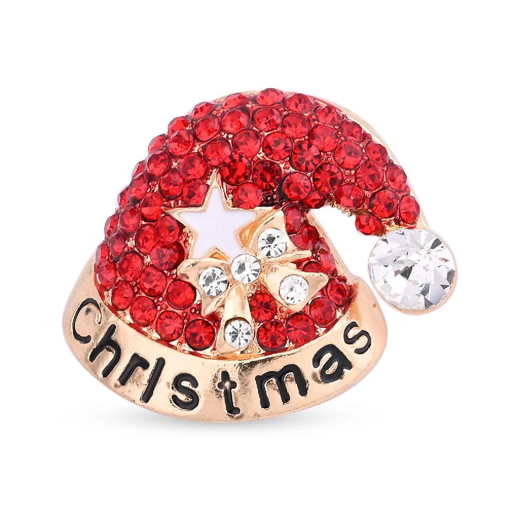 Red and White Austrian Crystal and Enameled Christmas Cap Brooch in Goldtone Jewelry Gift For Women Christmas Cap Pin