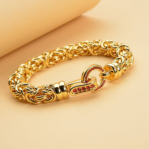 Red Austrian Crystal Byzantine Link Bracelet In ION Plated YG Stainless Steel (7.50 In) Tarnish-Free Waterproof Sweat Proof Jewelry