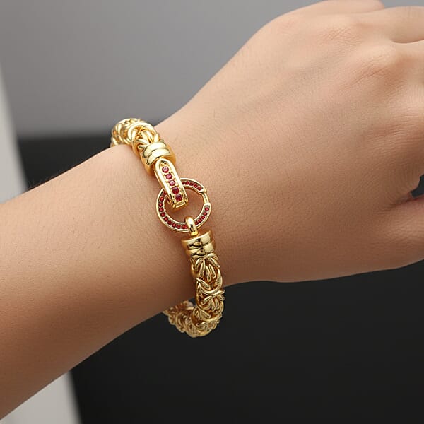 Red Austrian Crystal Byzantine Link Bracelet In ION Plated YG Stainless Steel (7.50 In) Tarnish-Free Waterproof Sweat Proof Jewelry