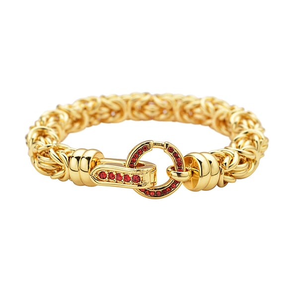 Red Austrian Crystal Byzantine Link Bracelet In ION Plated YG Stainless Steel (7.50 In) Tarnish-Free Waterproof Sweat Proof Jewelry