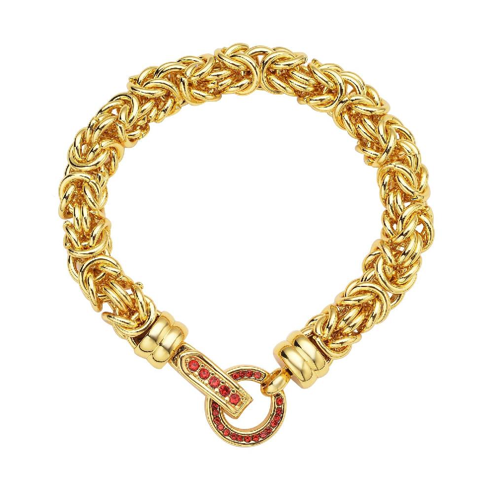 Red Austrian Crystal Byzantine Link Bracelet In ION Plated YG Stainless Steel (7.50 In) Tarnish-Free Waterproof Sweat Proof Jewelry