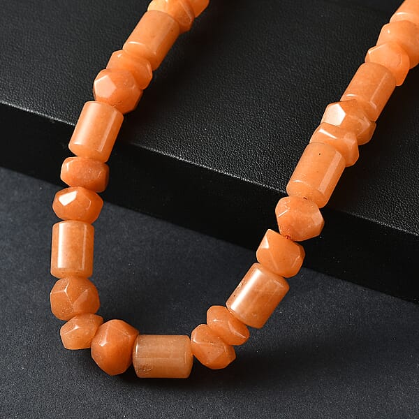 Red Aventurine 500.00 Ctw Tumble And Beaded Necklace In Platinum Bond 20 Inches