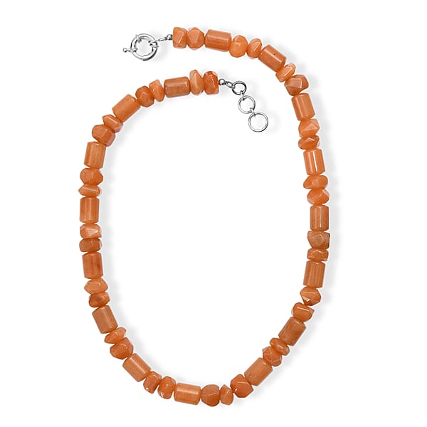 Red Aventurine 500.00 Ctw Tumble And Beaded Necklace In Platinum Bond 20 Inches