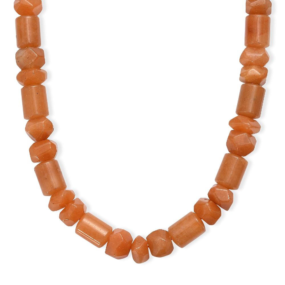 Red Aventurine 500.00 ctw Tumble and Beaded Necklace in Platinum Bond 20 Inches
