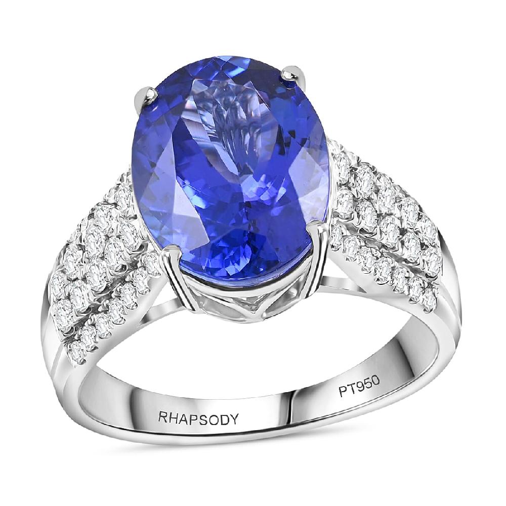 Red Carpet Collection Certified & Appraised Rhapsody AAAA Tanzanite and E-F VS Diamond 6.60 ctw Ring in 950 Platinum 9.55 Grams