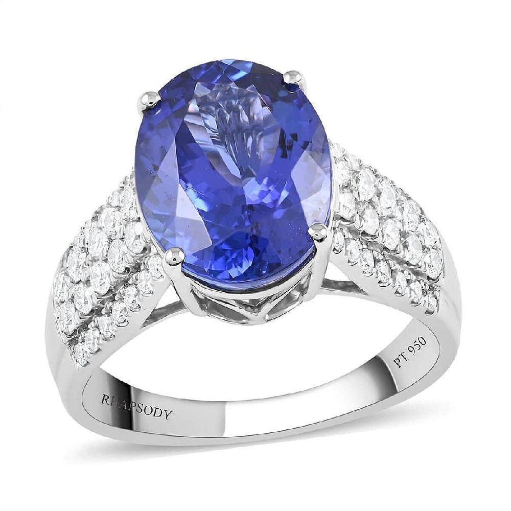 Red Carpet Collection Certified & Appraised Rhapsody AAAA Tanzanite and E-F VS Diamond 6.60 ctw Ring in 950 Platinum 9.55 Grams