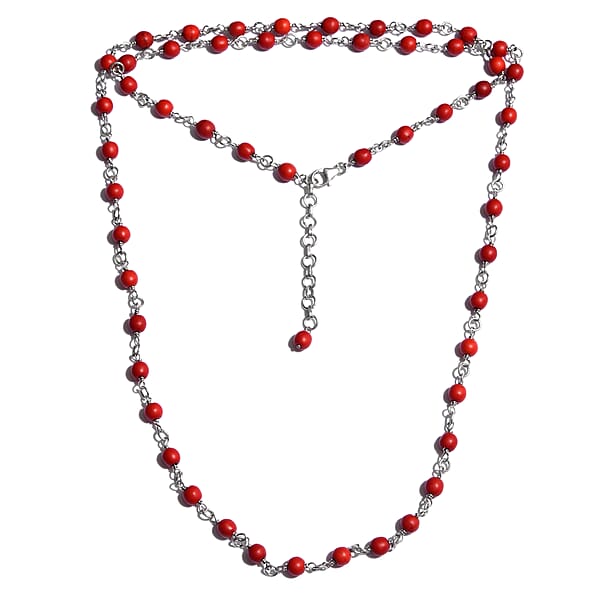 Red Howlite Necklace 34 Inch In Platinum Over Sterling Silver 89.25 Ctw