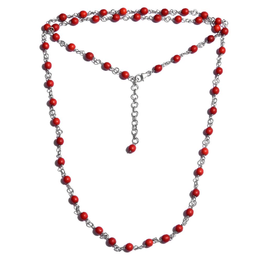 Red Howlite Necklace 34 Inch in Platinum Over Sterling Silver 89.25 ctw