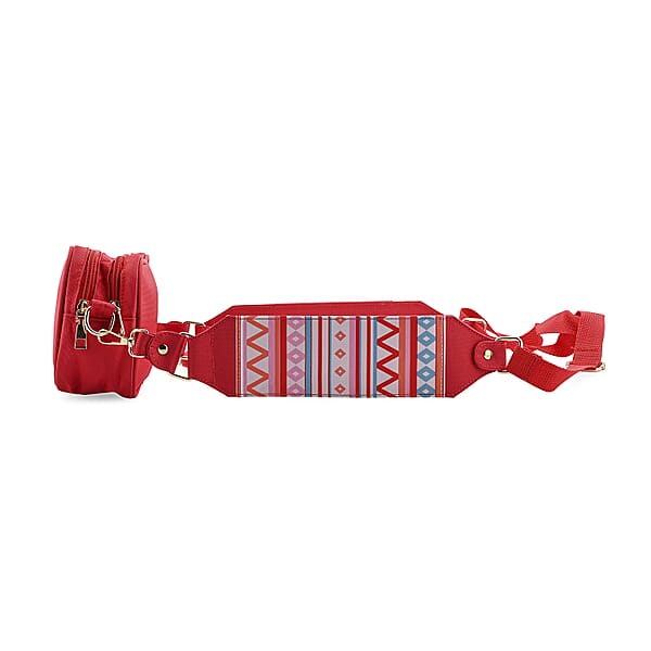 Red Intricate Tribal Pattern Pochette Belt Handbag With Flap Pocket