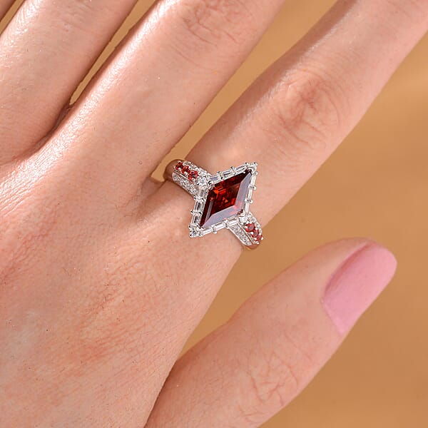 Red Moissanite And Multi Gemstone 1.75 Ctw Ring In Rhodium Over Sterling Silver