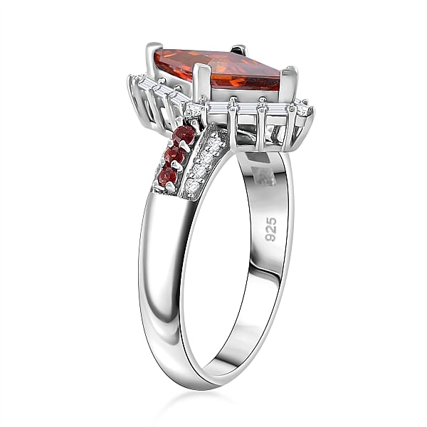 Red Moissanite And Multi Gemstone 1.75 Ctw Ring In Rhodium Over Sterling Silver