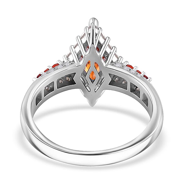 Red Moissanite And Multi Gemstone 1.75 Ctw Ring In Rhodium Over Sterling Silver