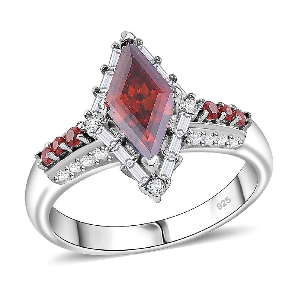 Red Moissanite and Multi Gemstone 1.75 ctw Ring in Rhodium Over Sterling Silver